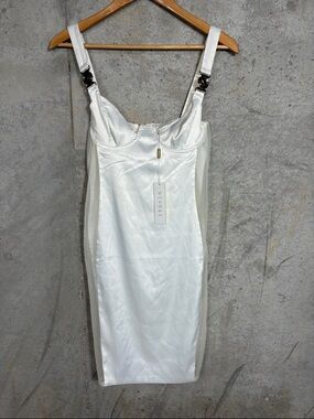 Meshki White Satin Bustier Midi Dress with Straps
